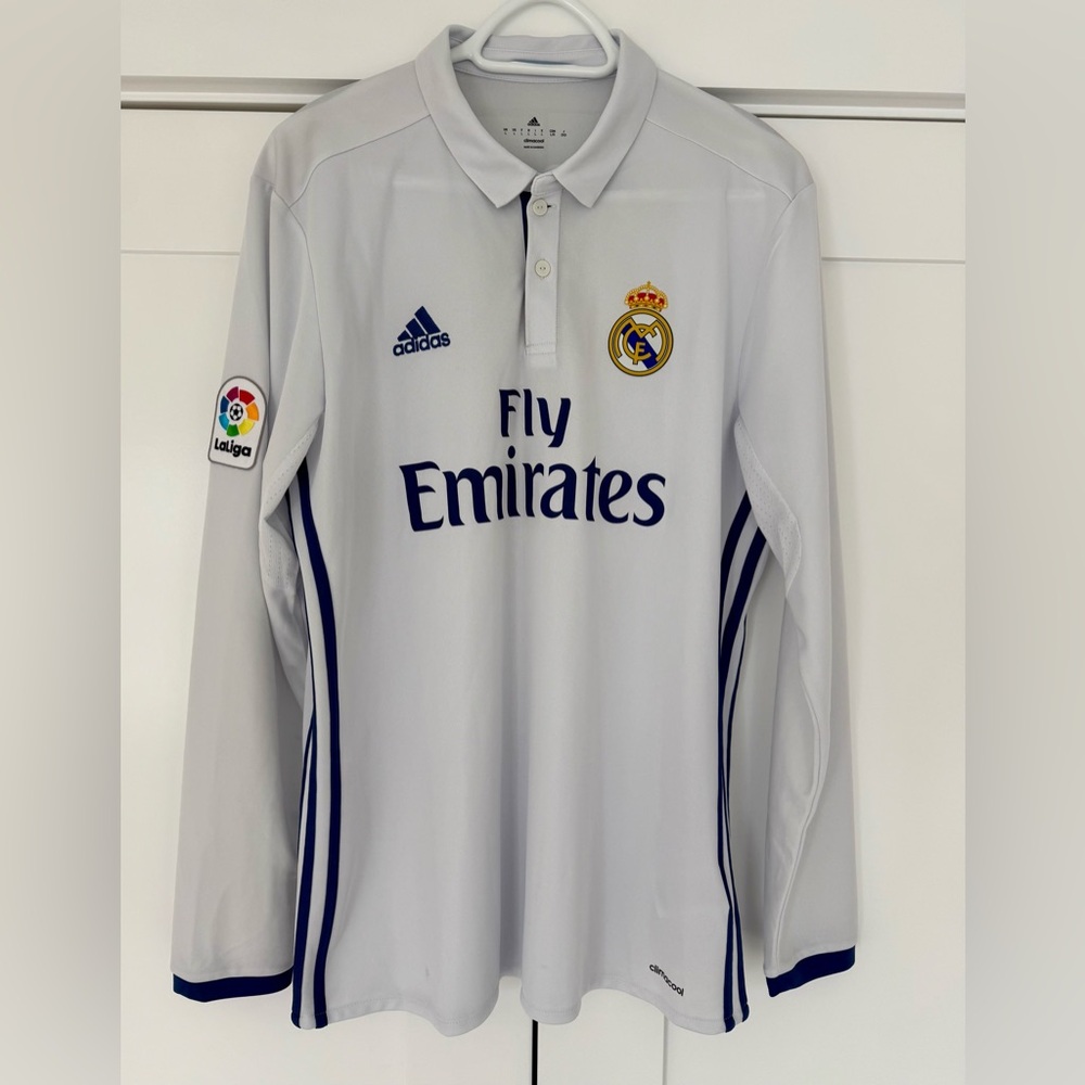 adidas Real Madrid Long Sleeve Marcelo Jersey - White with Navy Accents